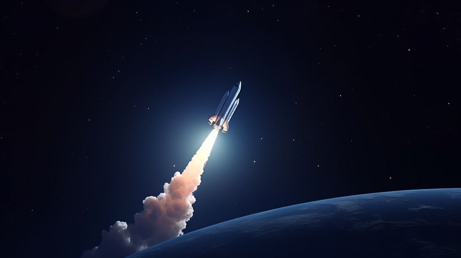 Ilustração digital simulando a foto de um foguete sendo lançado, ilustrando a Campanha Universo da AMTI